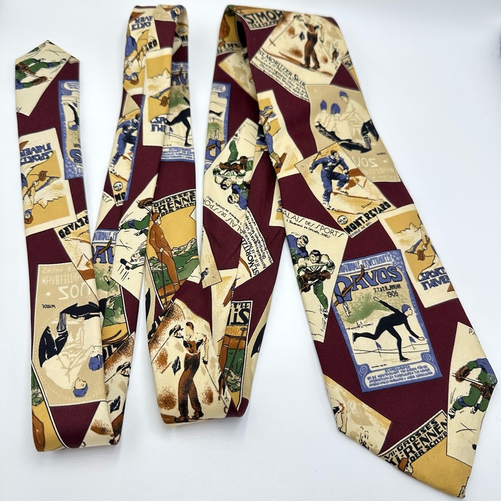 Nordstrom VTG Winter Olympic Sports Travel Posters Silk Tie